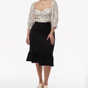 Aritzia Wilfred Chariot Linen Midi Skirt Ruffle Hem Black Size 14